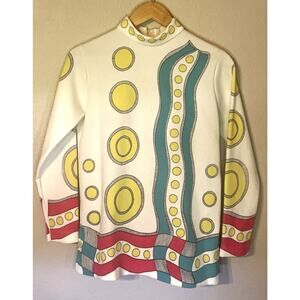 Vintage Mr. Fine Dallas Shirt Mod Circles Mockneck Long Sleeve 70's Size M